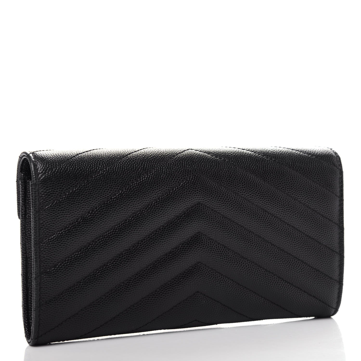 Saint Laurent Grain De Poudre Matelasse Chevron Monogram Flap Wallet Black 3 of 7