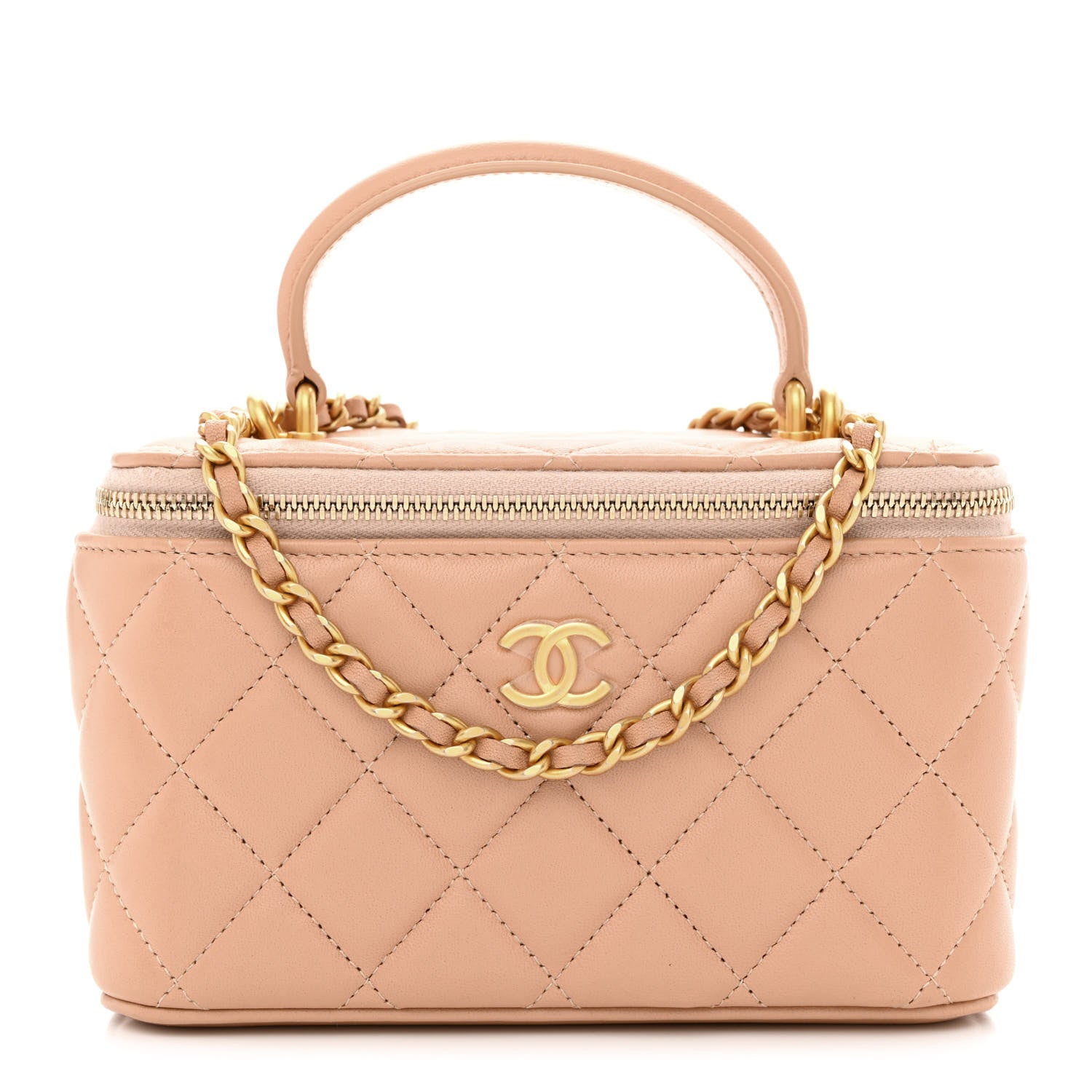 Chanel Lambskin Quilted Small Top Handle Vanity Case With Chain Beige 1 of 10