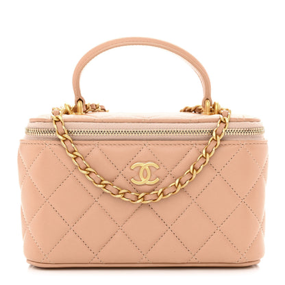 Chanel Lambskin Quilted Small Top Handle Vanity Case With Chain Beige 1 of 10