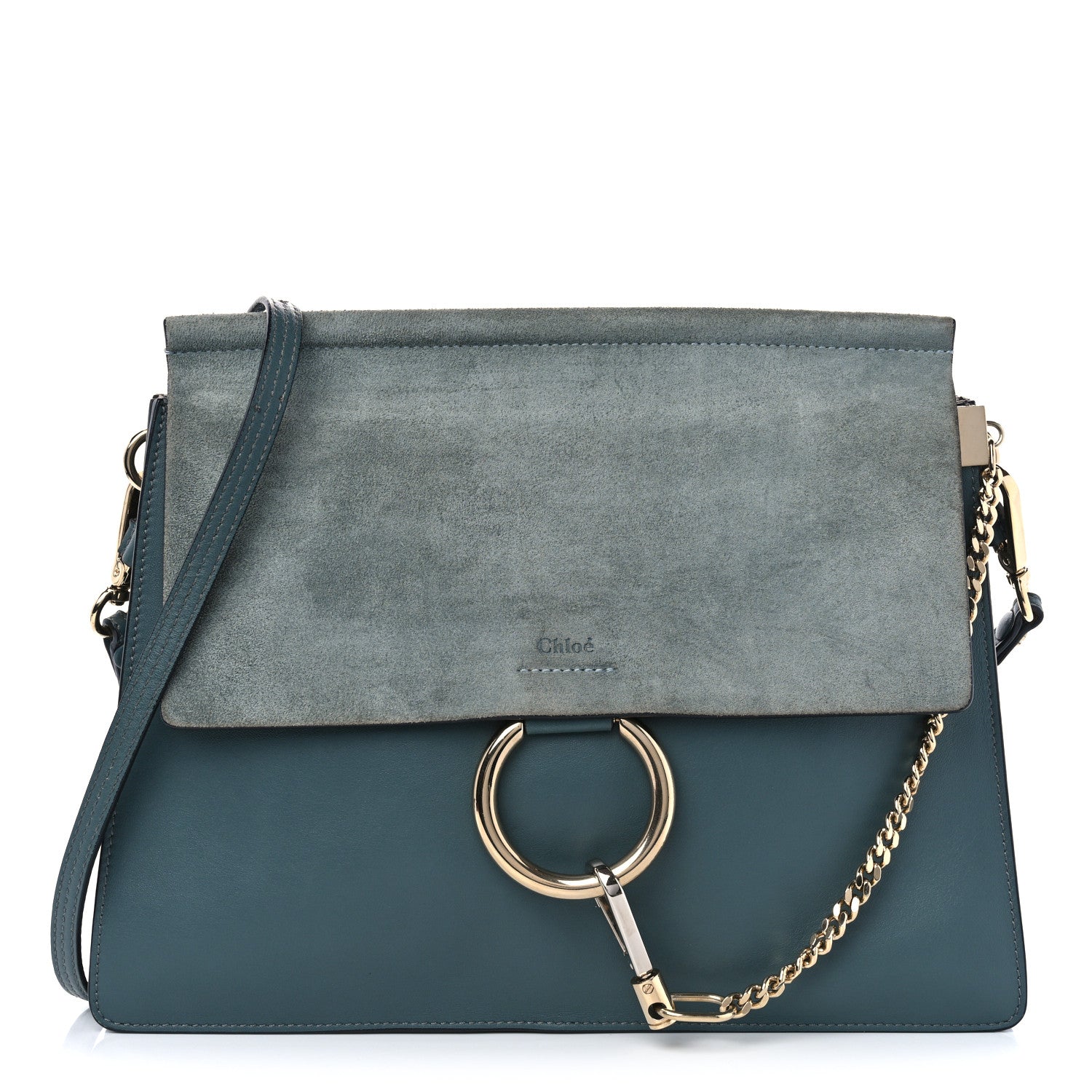 Chloe Suede Calfskin Medium Faye Shoulder Bag Cloudy Blue 1 of 9
