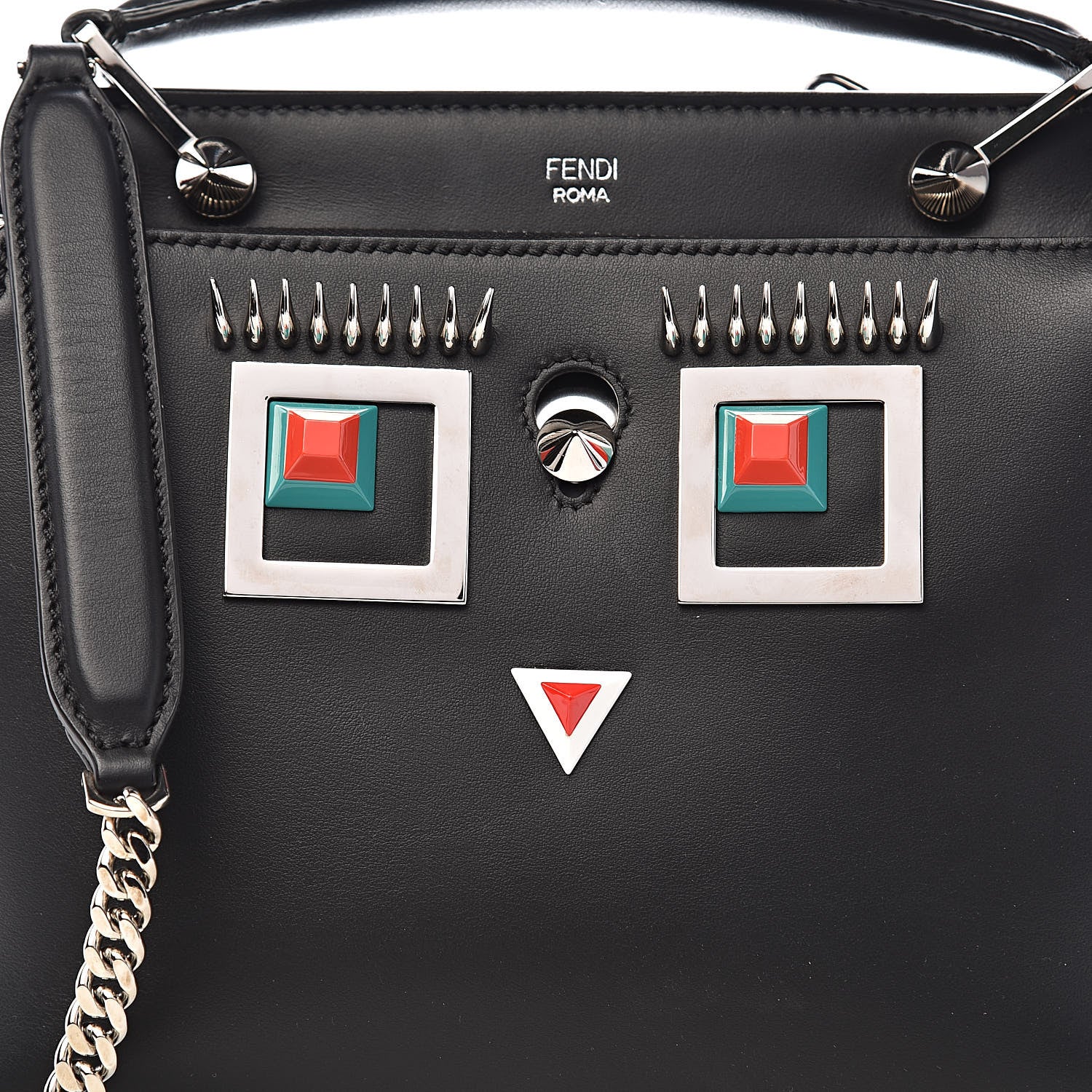 Fendi Vitello Baltico Hypnoteyes Studded Small Dotcom Click Chain Satchel Black 11 of 11