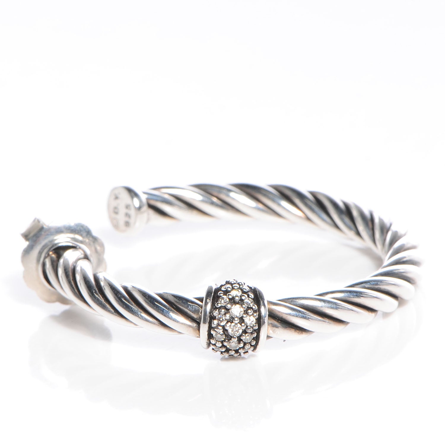 David Yurman Sterling Silver Darkened Silver Pave Diamond Cable Classics Hoop Earrings 3 of 5