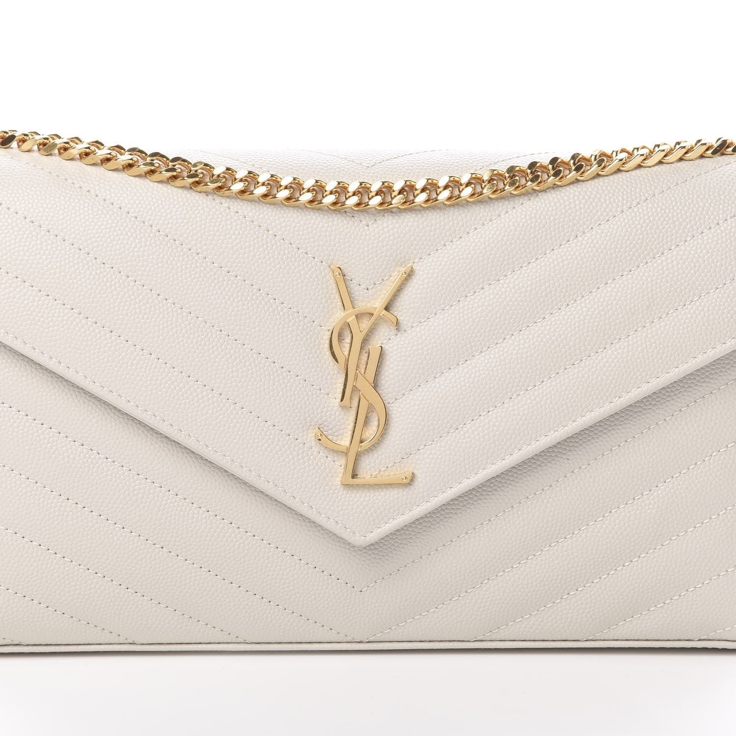 Saint Laurent Grain De Poudre Matelasse Chevron Monogram Chain Wallet Crema Soft 8 of 12