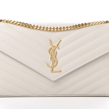 Saint Laurent Grain De Poudre Matelasse Chevron Monogram Chain Wallet Crema Soft 8 of 12