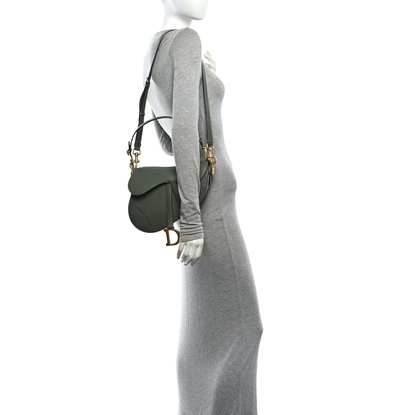 Grained Calfskin Saddle Bag With Strap Sage Green