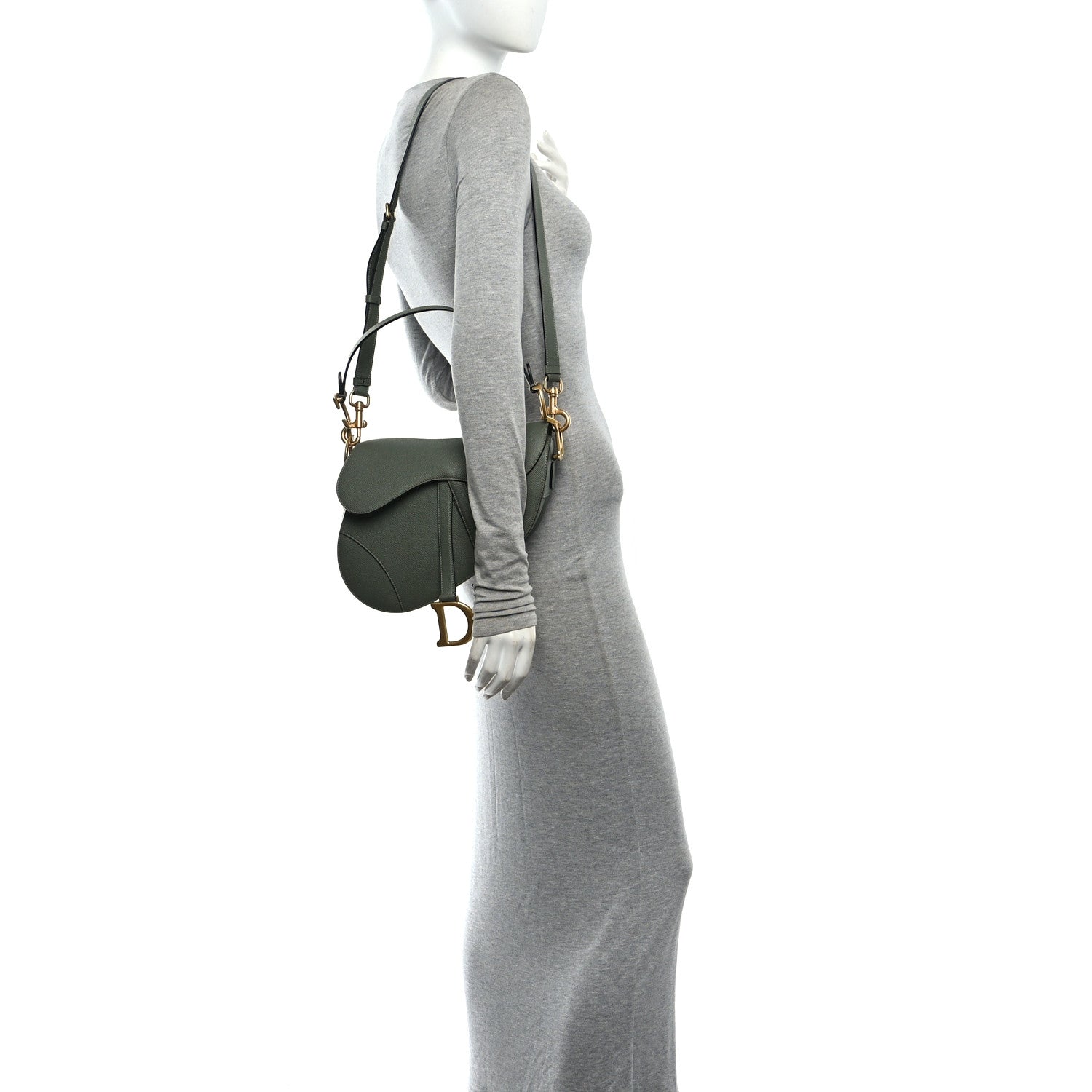 Christian Dior Grained Calfskin Saddle Bag With Strap Sage Green 2 of 10