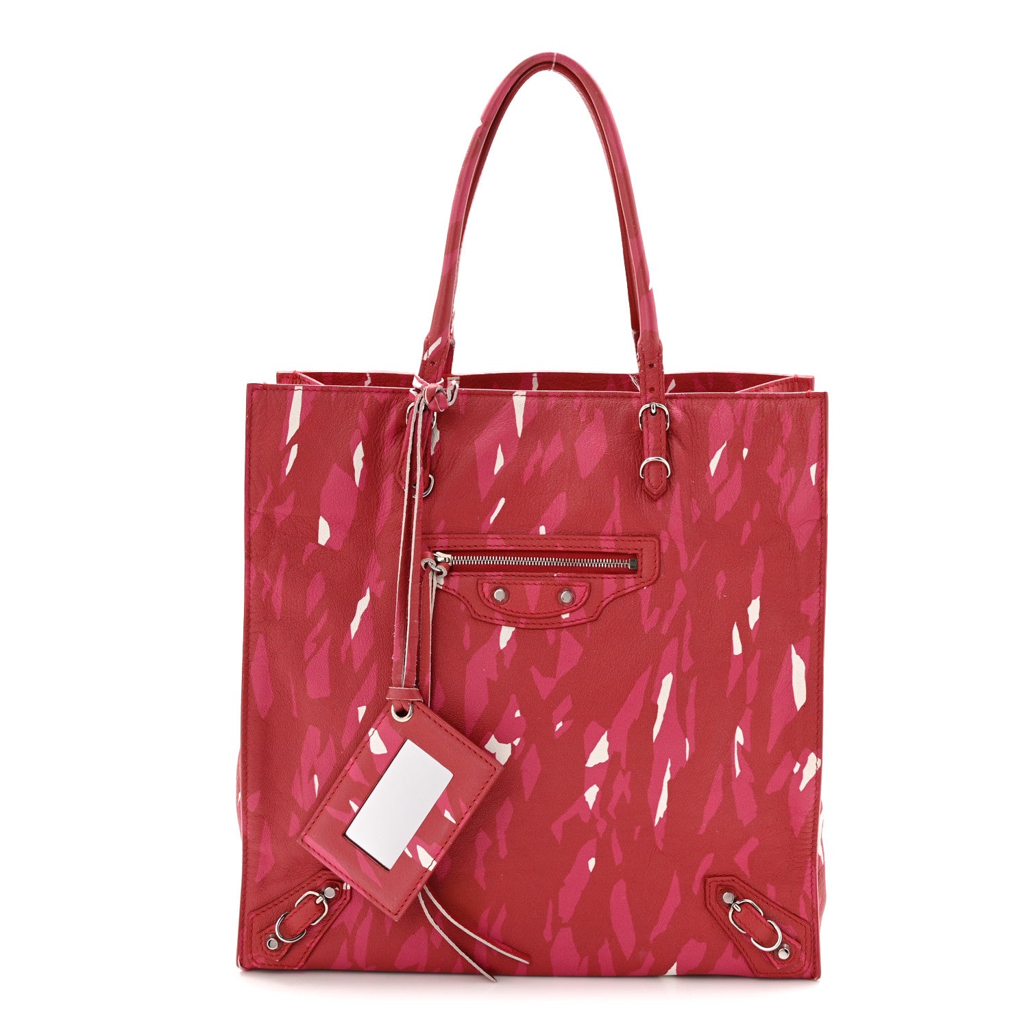 Balenciaga Supple Calfskin Printed Papier A5 Zip Around Tote Red Pink White 3 of 13