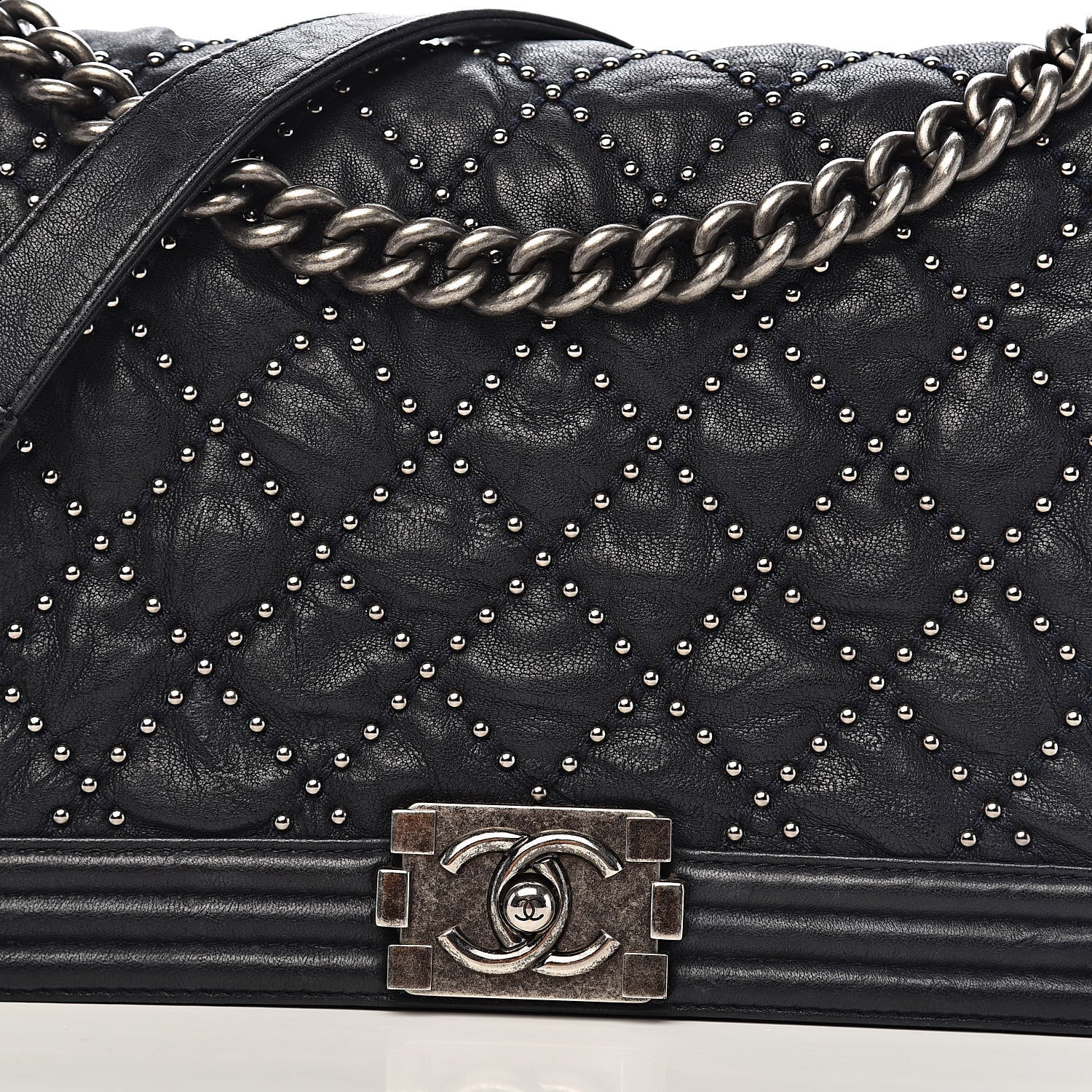 Chanel Crumpled Lambskin New Medium Studded Boy Flap Navy 10 of 10