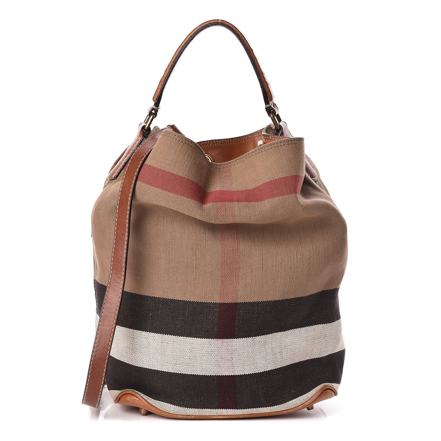 Burberry Canvas Mega Check Medium Ashby Hobo Saddle Brown 1 of 18
