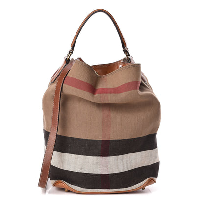 Burberry Canvas Mega Check Medium Ashby Hobo Saddle Brown 1 of 18