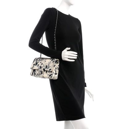 Chanel Canvas Printed Medium Double Flap Black White 2 of 17