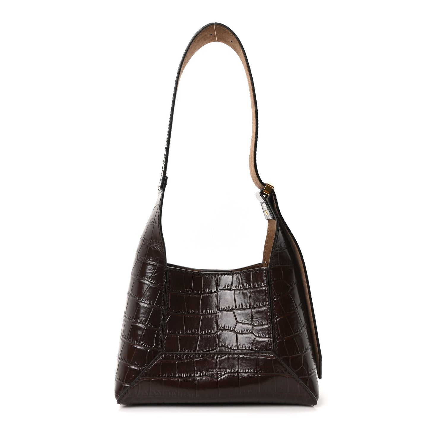 Calfskin Crocodile Embossed Small Diamond Hobo Chocolate