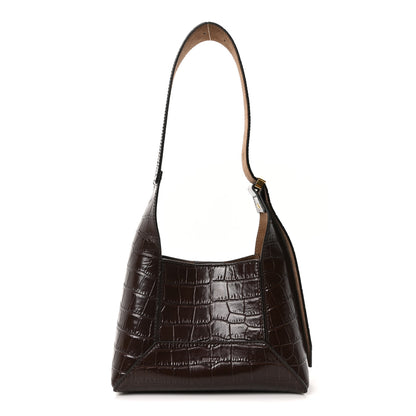 Jimmy Choo Calfskin Crocodile Embossed Small Diamond Hobo Chocolate 1 of 9