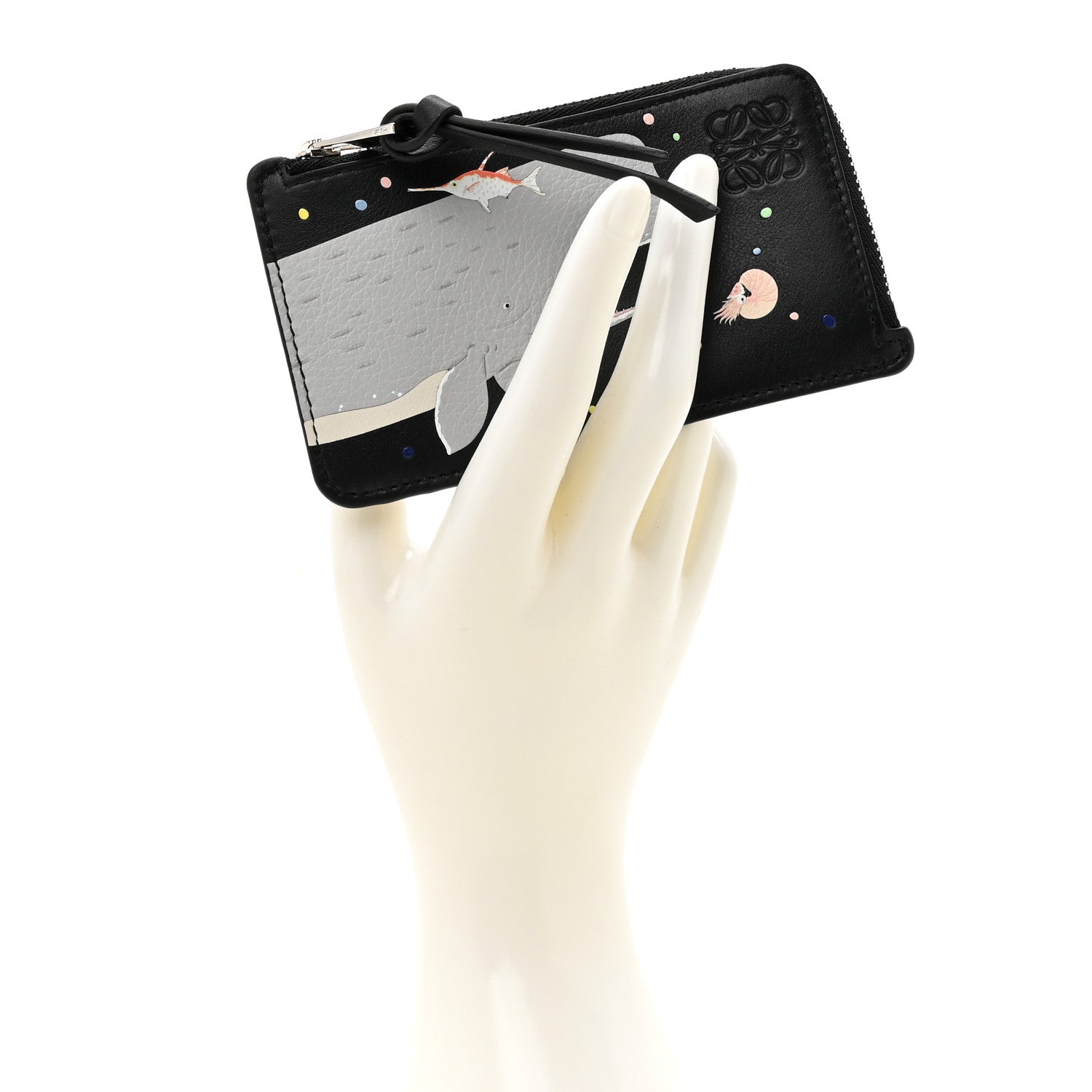 Loewe X SUNA FUJITA Smooth Calfskin Whale Zipped Card Coin Holder Black 2 of 8