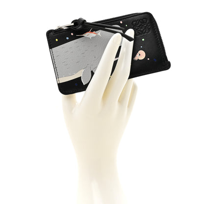 Loewe X SUNA FUJITA Smooth Calfskin Whale Zipped Card Coin Holder Black 2 of 8