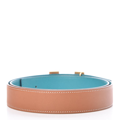 Hermes Swift Epsom 32mm H Belt 95 Gold Bleu Paon 3 of 8