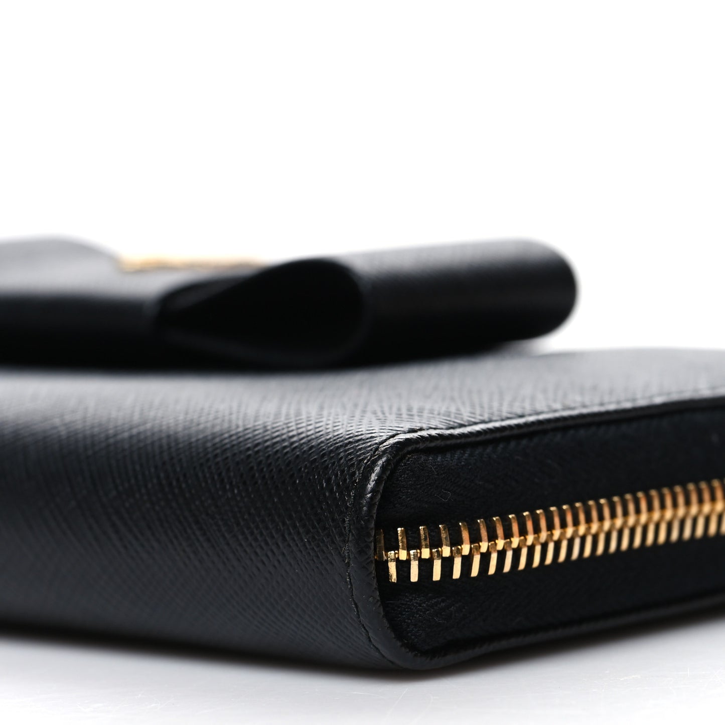 Saffiano Fiocco Bow Zip Around Wallet Black