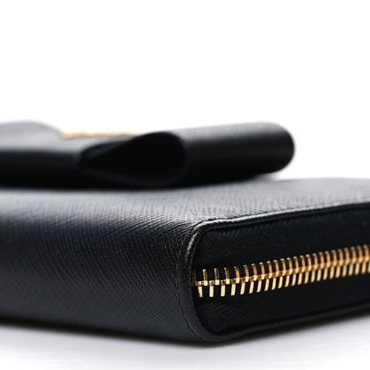 Prada Saffiano Fiocco Bow Zip Around Wallet Black 9 of 10