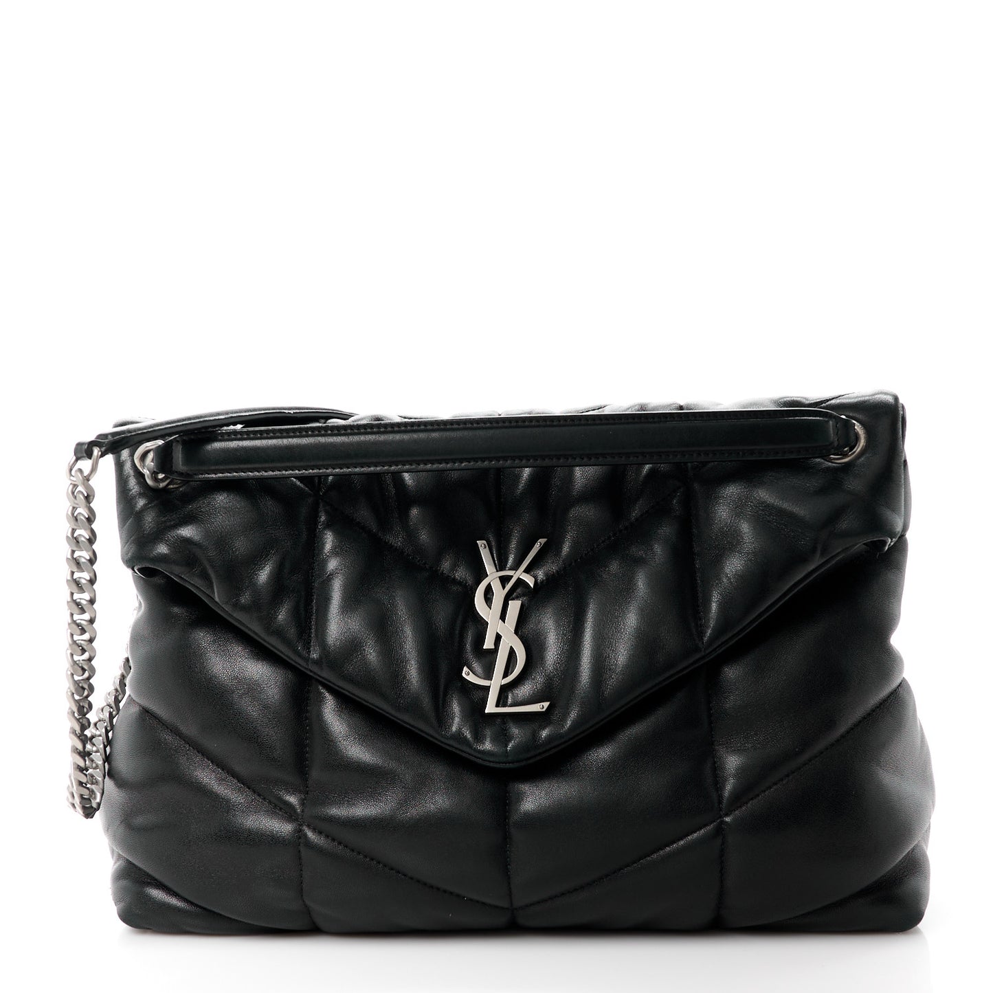 Lambskin Quilted Medium Loulou Puffer Monogram Chain Satchel Black