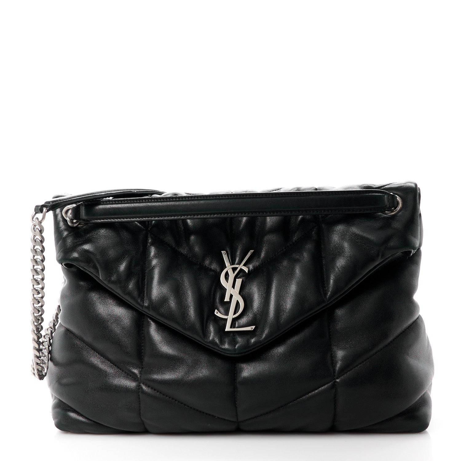 Saint Laurent Lambskin Quilted Medium Loulou Puffer Monogram Chain Satchel Black 1 of 12