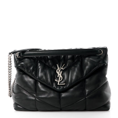 Saint Laurent Lambskin Quilted Medium Loulou Puffer Monogram Chain Satchel Black 1 of 12