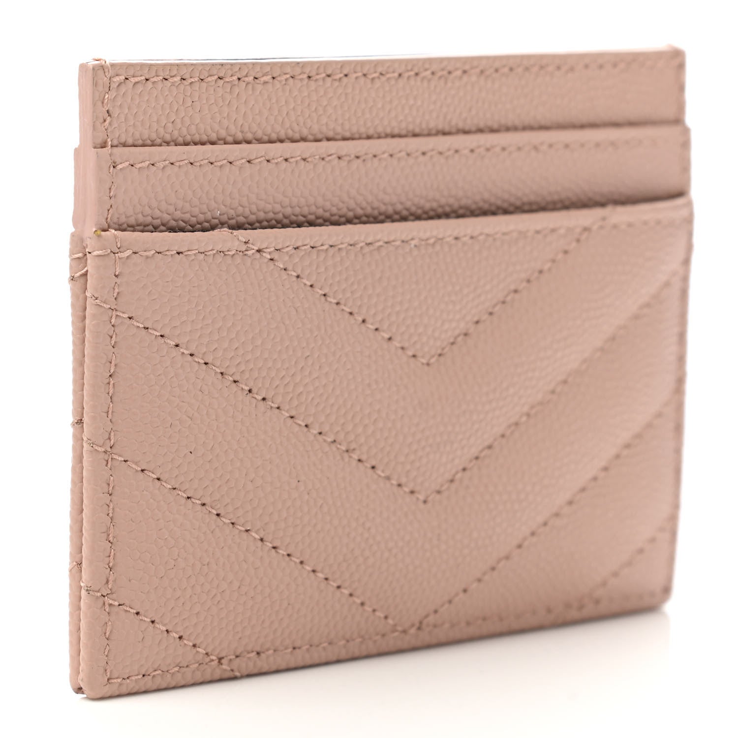 Saint Laurent Grain De Poudre Matelasse Chevron Monogram Credit Card Case Pale Pink 3 of 7
