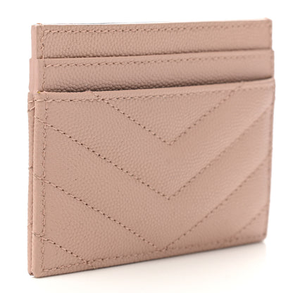 Saint Laurent Grain De Poudre Matelasse Chevron Monogram Credit Card Case Pale Pink 3 of 7