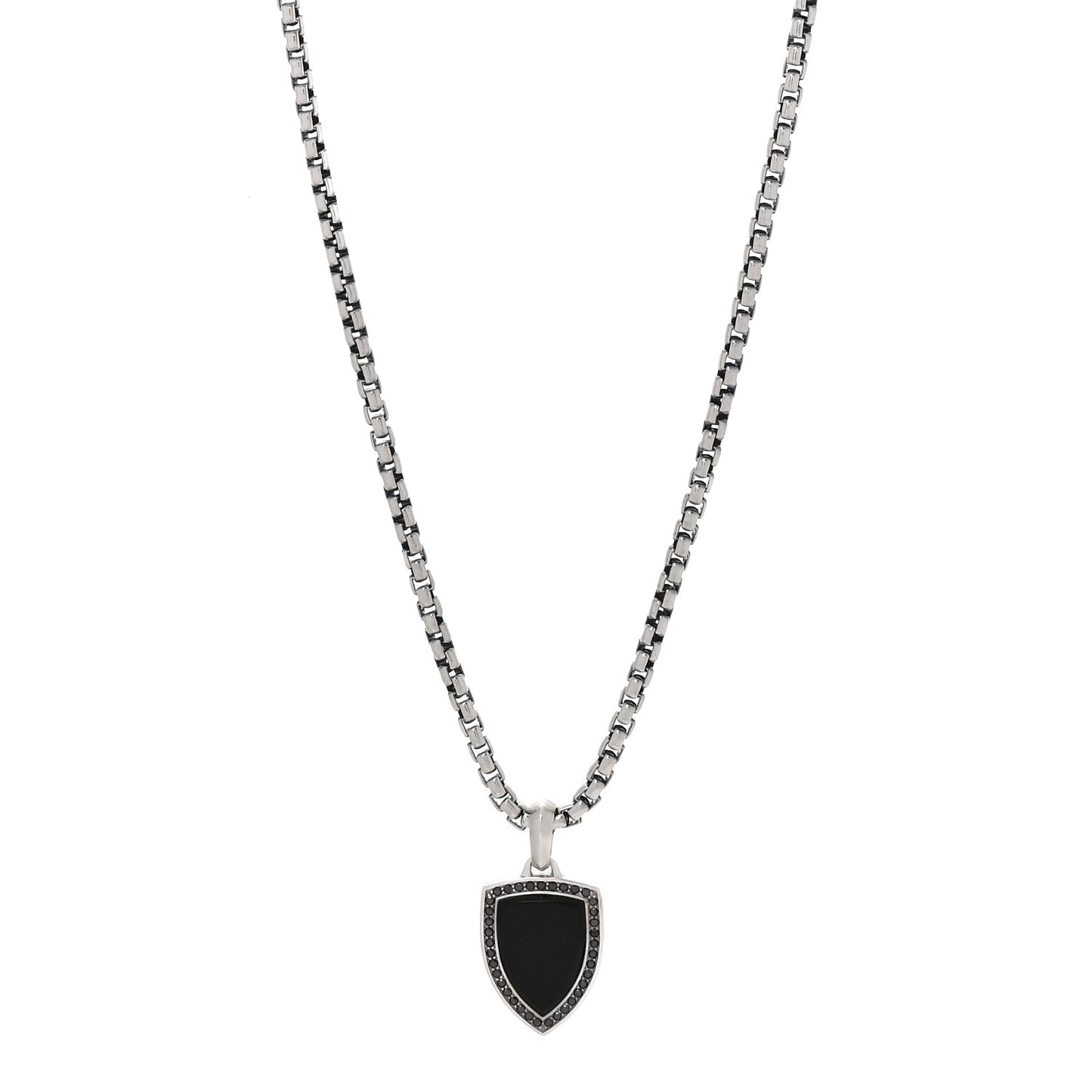 Sterling Silver Black Diamond Black Onyx Shield Amulet Pendant Necklace