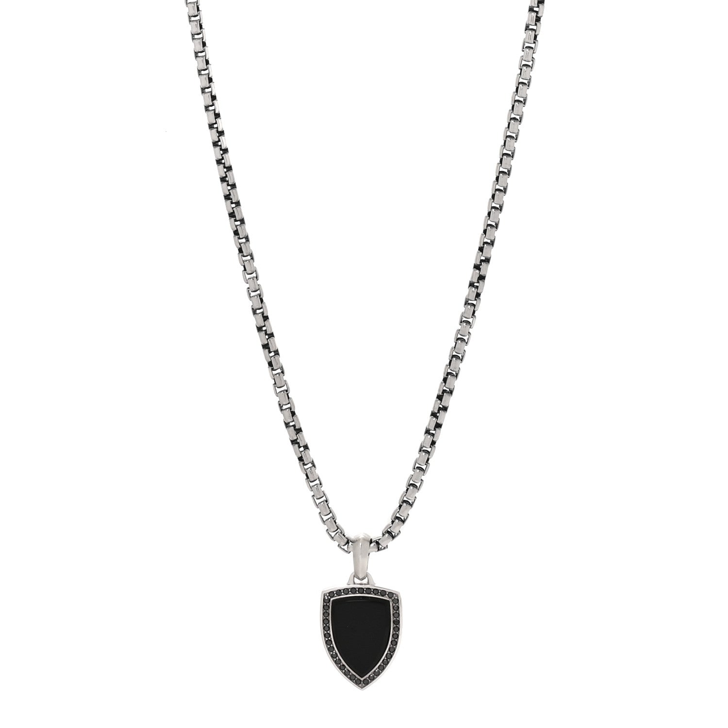 David Yurman Sterling Silver Black Diamond Black Onyx Shield Amulet Pendant Necklace 1 of 5