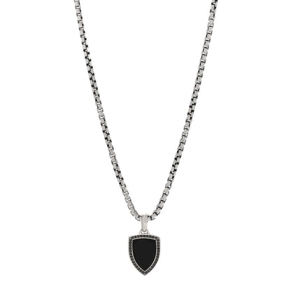David Yurman Sterling Silver Black Diamond Black Onyx Shield Amulet Pendant Necklace 1 of 5