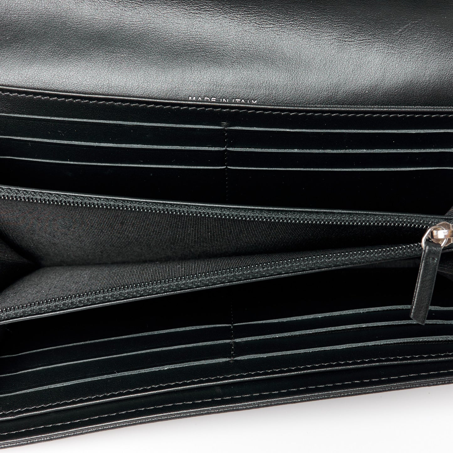 Lambskin Embossed Camellia Large Gusset Flap Wallet Black