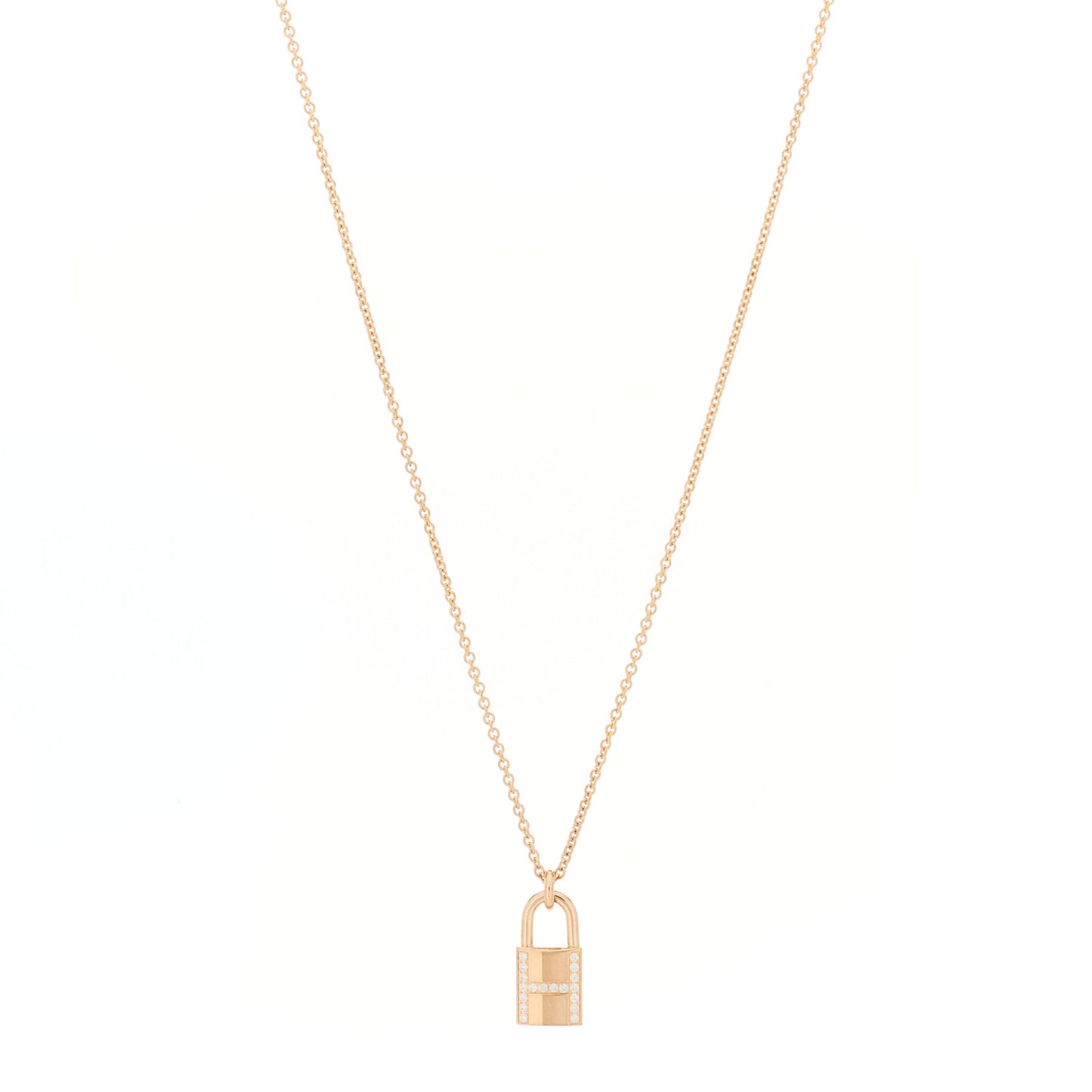 18K Rose Gold Diamond Amulettes Cadenas Pendant Necklace