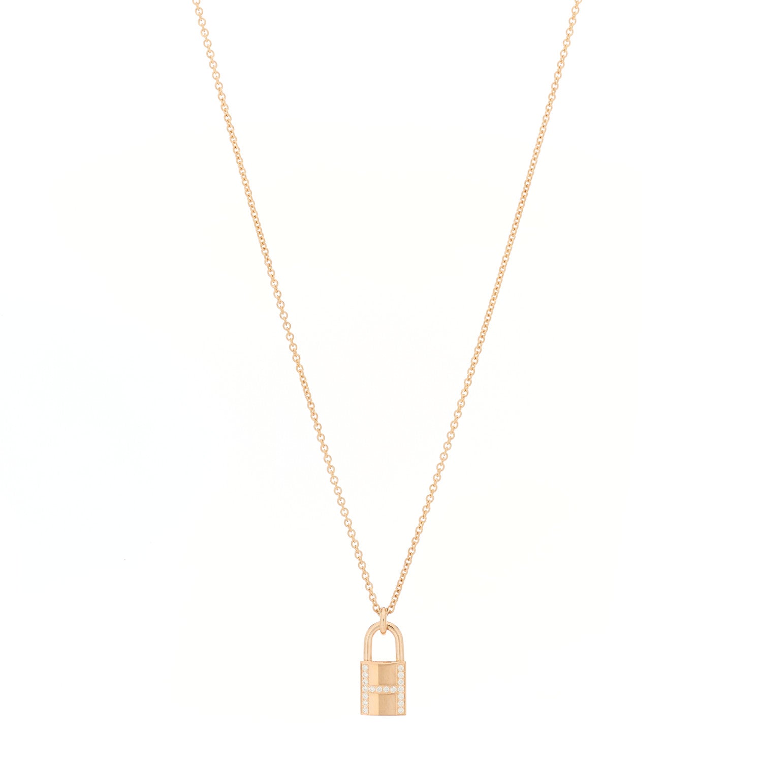 Hermes 18K Rose Gold Diamond Amulettes Cadenas Pendant Necklace 1 of 5