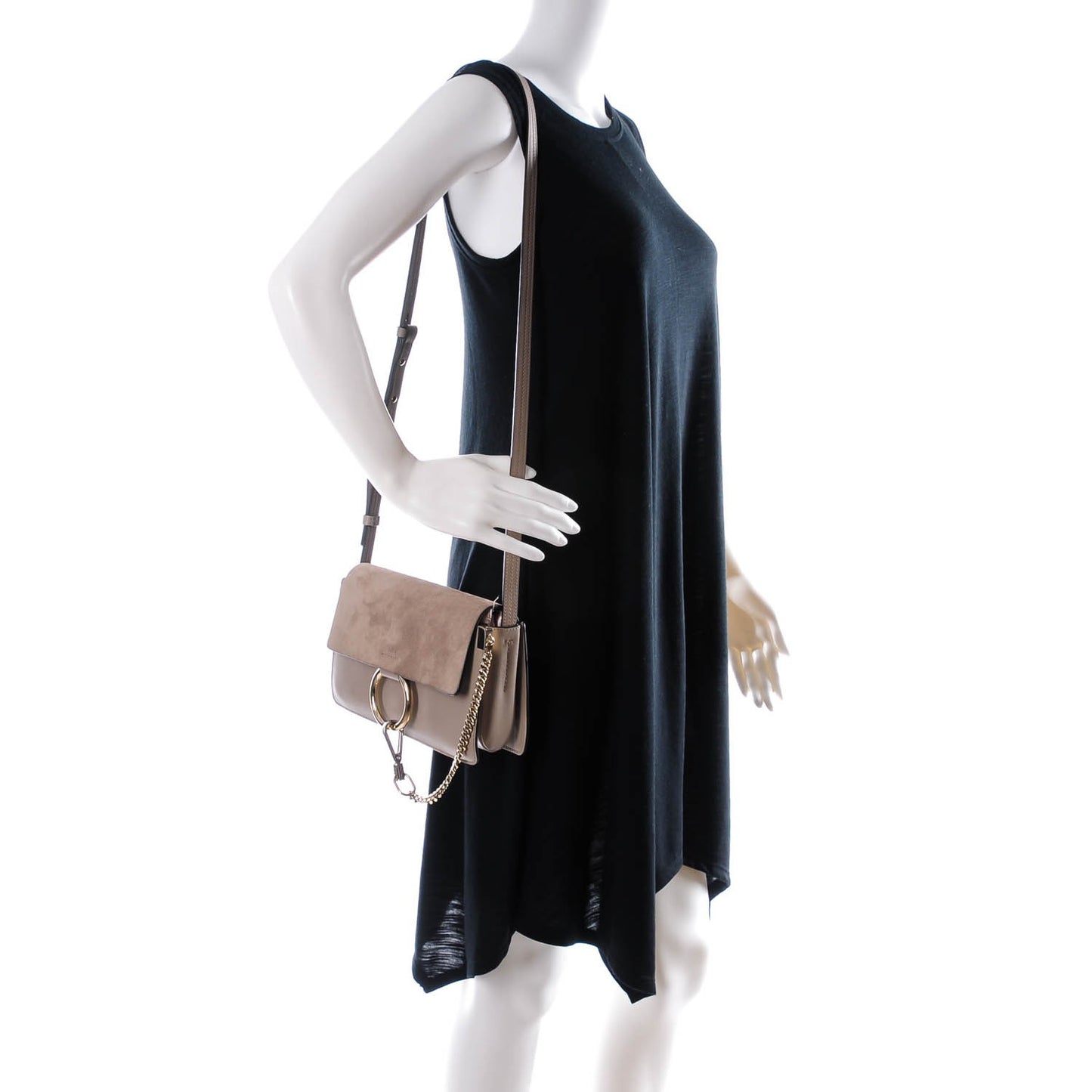 Suede Calfskin Small Faye Shoulder Bag Motty Grey