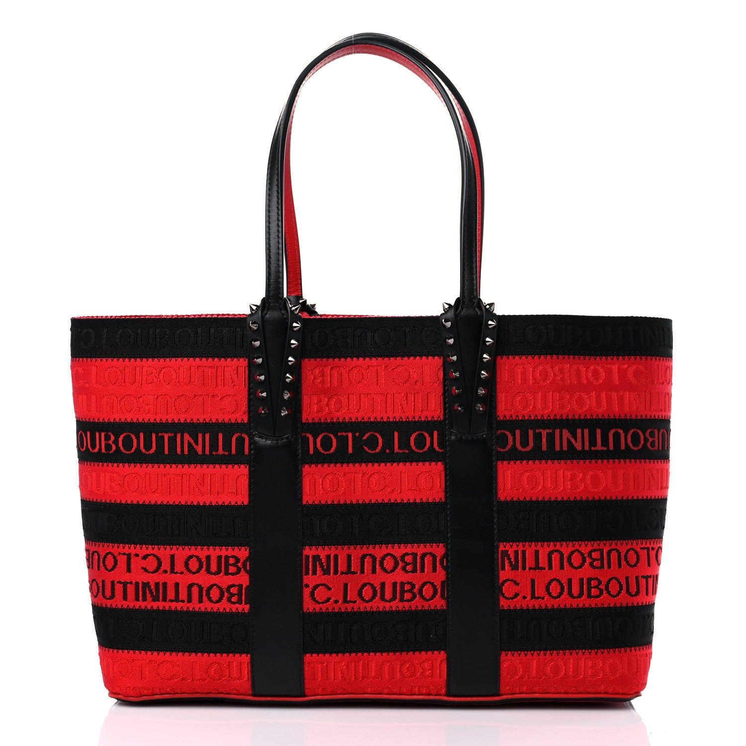 Christian Louboutin Canvas Spikes East West Cabata Tote Red Black 3 of 15
