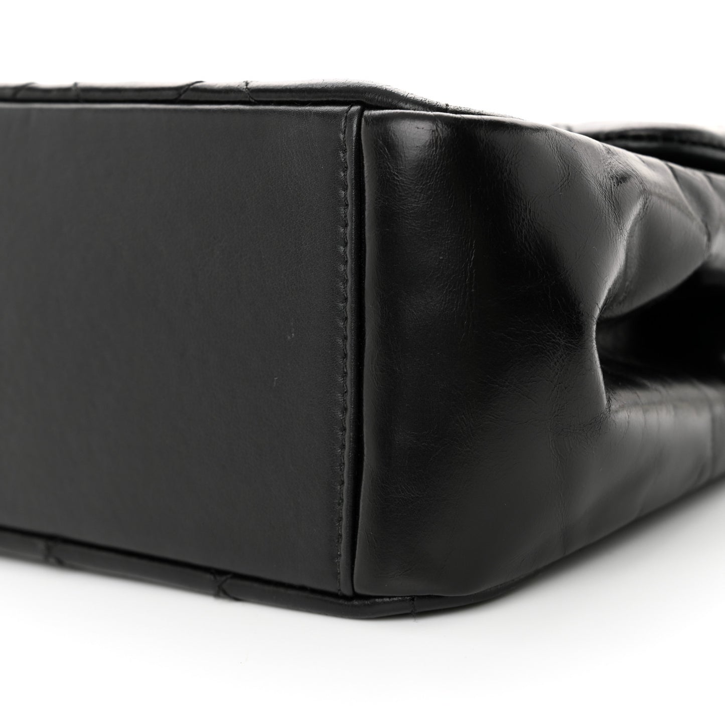 Glazed Calfskin Quilted Medium Gold Bar Top Handle Flap Black