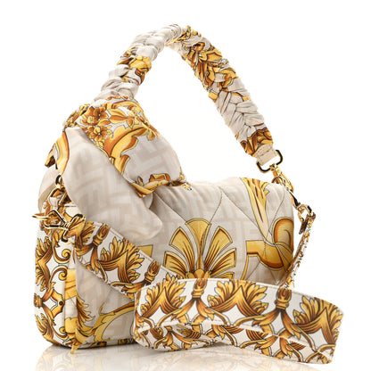 Fendi X VERSACE Silk Fendace FF Baroque Quilted Scarf Baguette White Gold 3 of 9