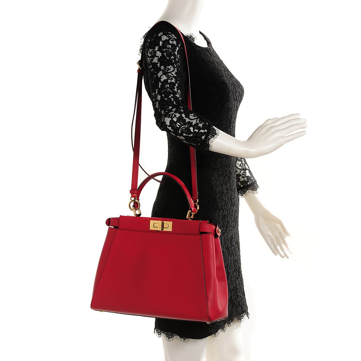 Fendi Vitello Morgan Fabric Jacquard Pequin Medium Peekaboo Iconic Satchel Mattone Tobacco Black 2 of 8