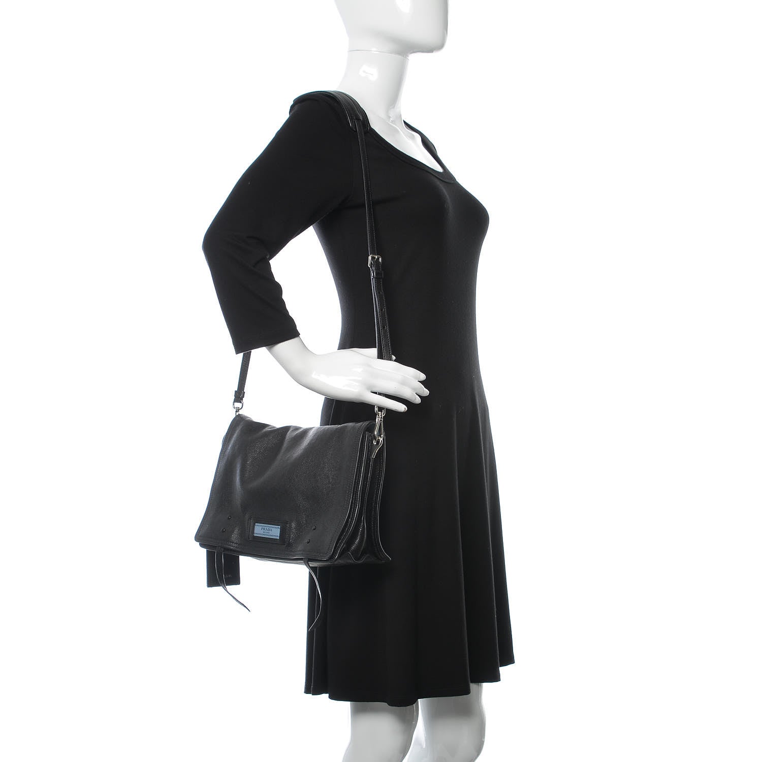 Prada Glace Calf Etiquette Flap Black Astrale 2 of 11