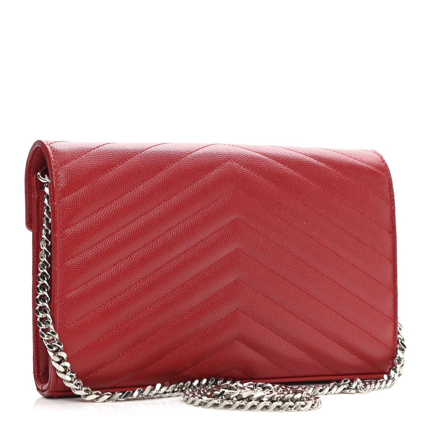 Saint Laurent Grain De Poudre Matelasse Chevron Monogram Chain Wallet Red 2 of 9