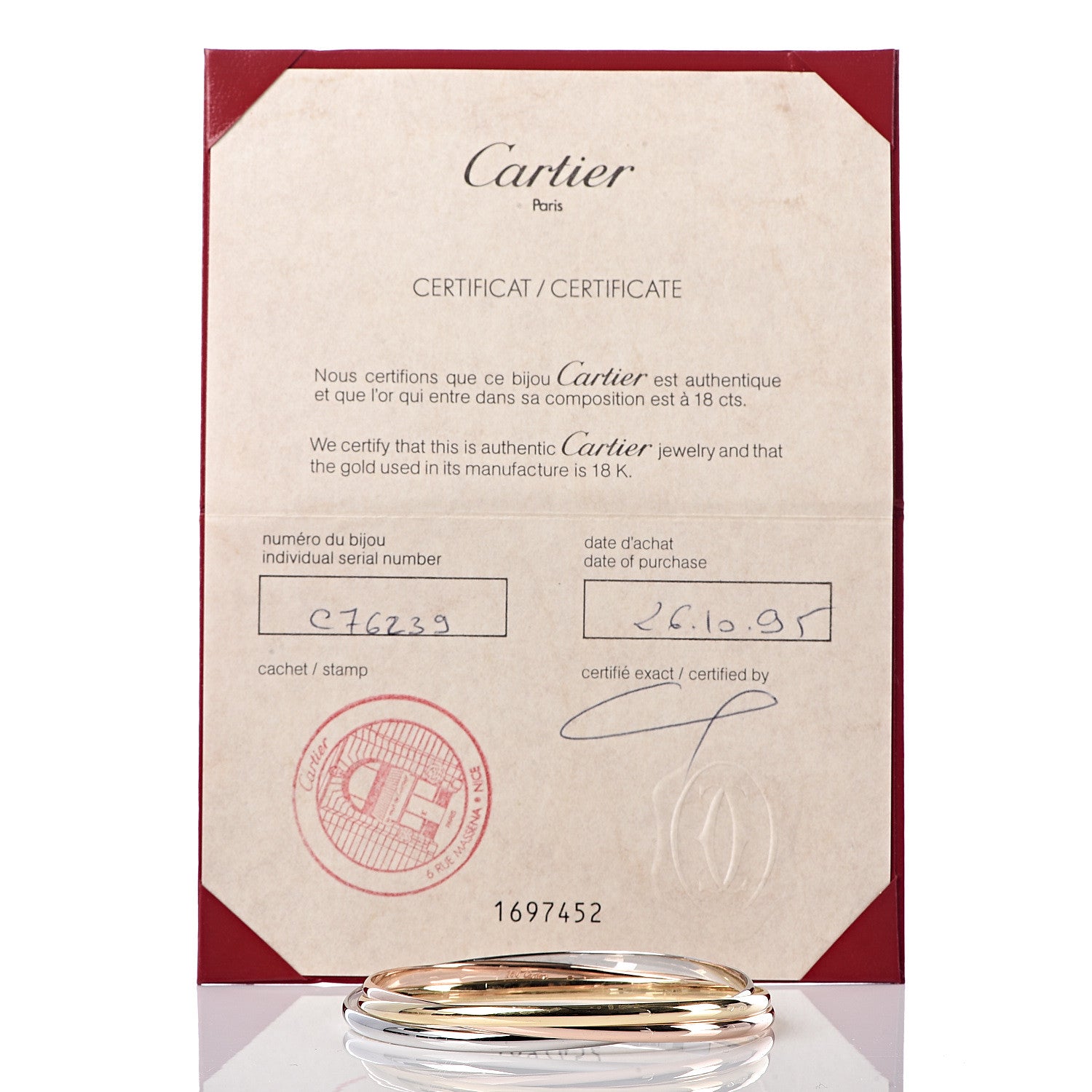 Cartier 18K Pink Yellow White Gold Trinity Bangle Bracelet 64 5 of 5