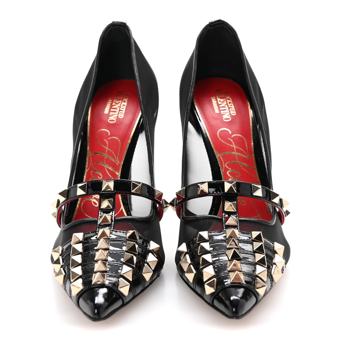 Mesh Patent Rockstud Alcove 100mm Pumps 38 Black