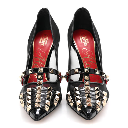 Valentino Garavani Mesh Patent Rockstud Alcove 100mm Pumps 38 Black 3 of 9