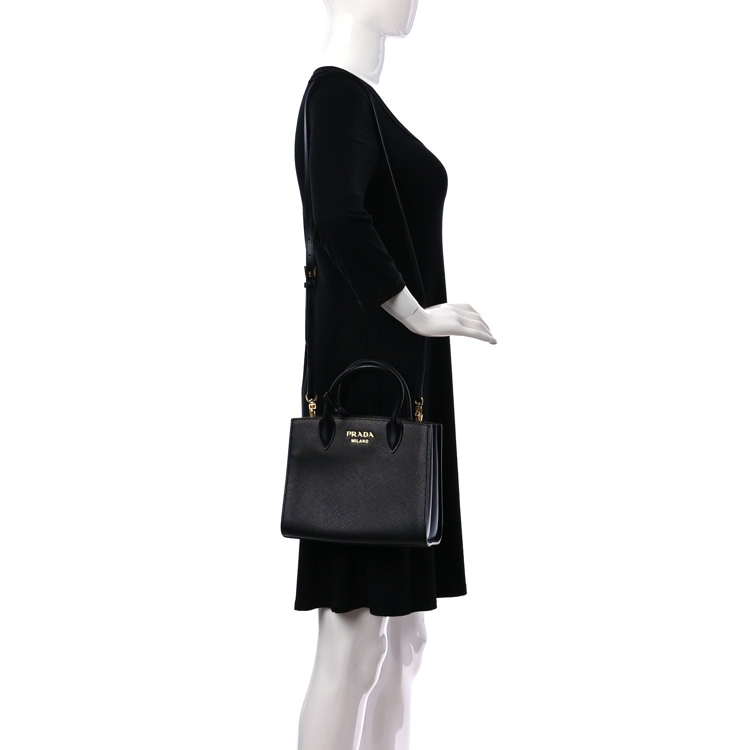Prada Saffiano Cuir Mini Tote Black Fuoco 2 of 9