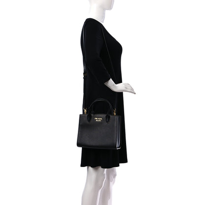 Prada Saffiano Cuir Mini Tote Black Fuoco 2 of 9
