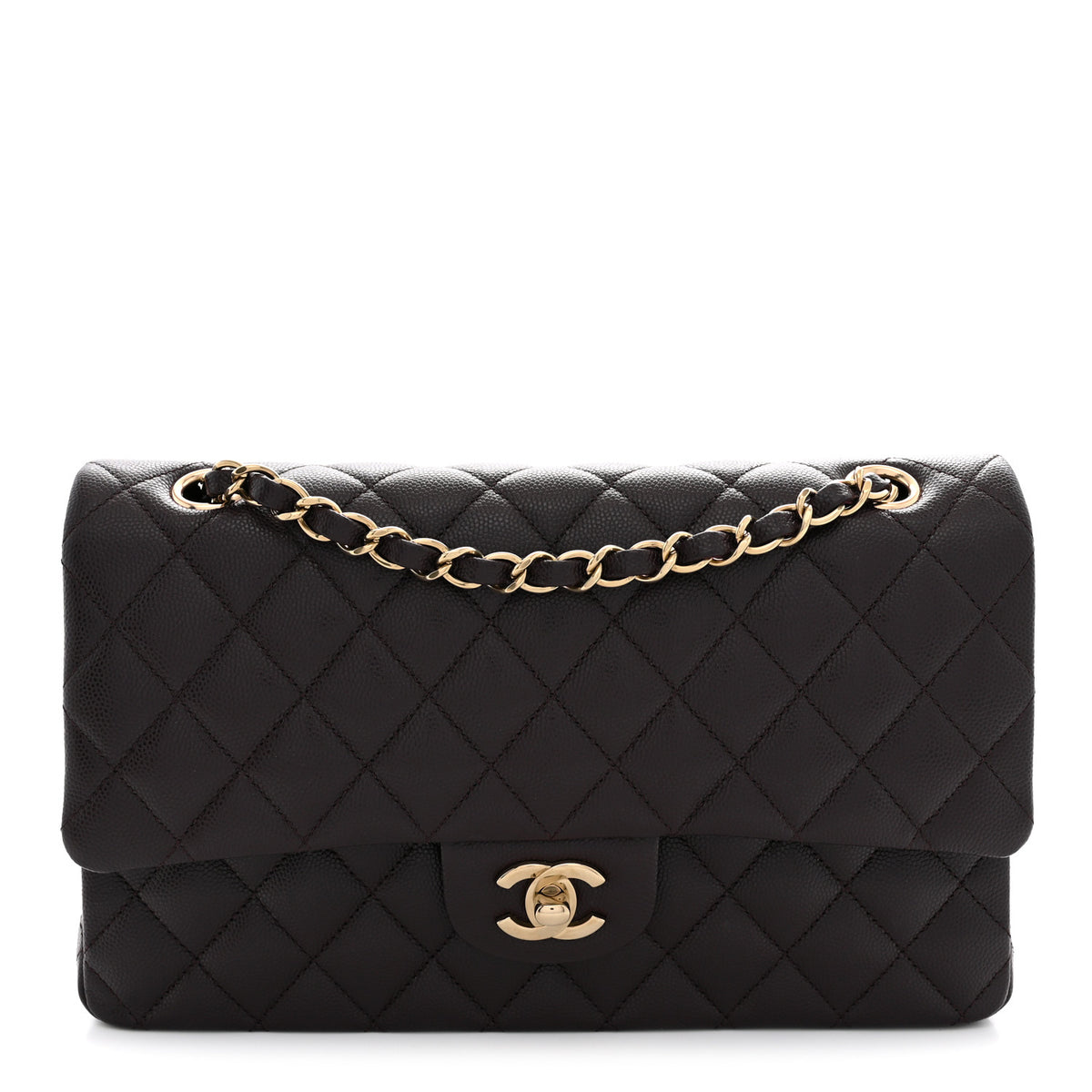 Caviar Quilted Medium Double Flap Brown