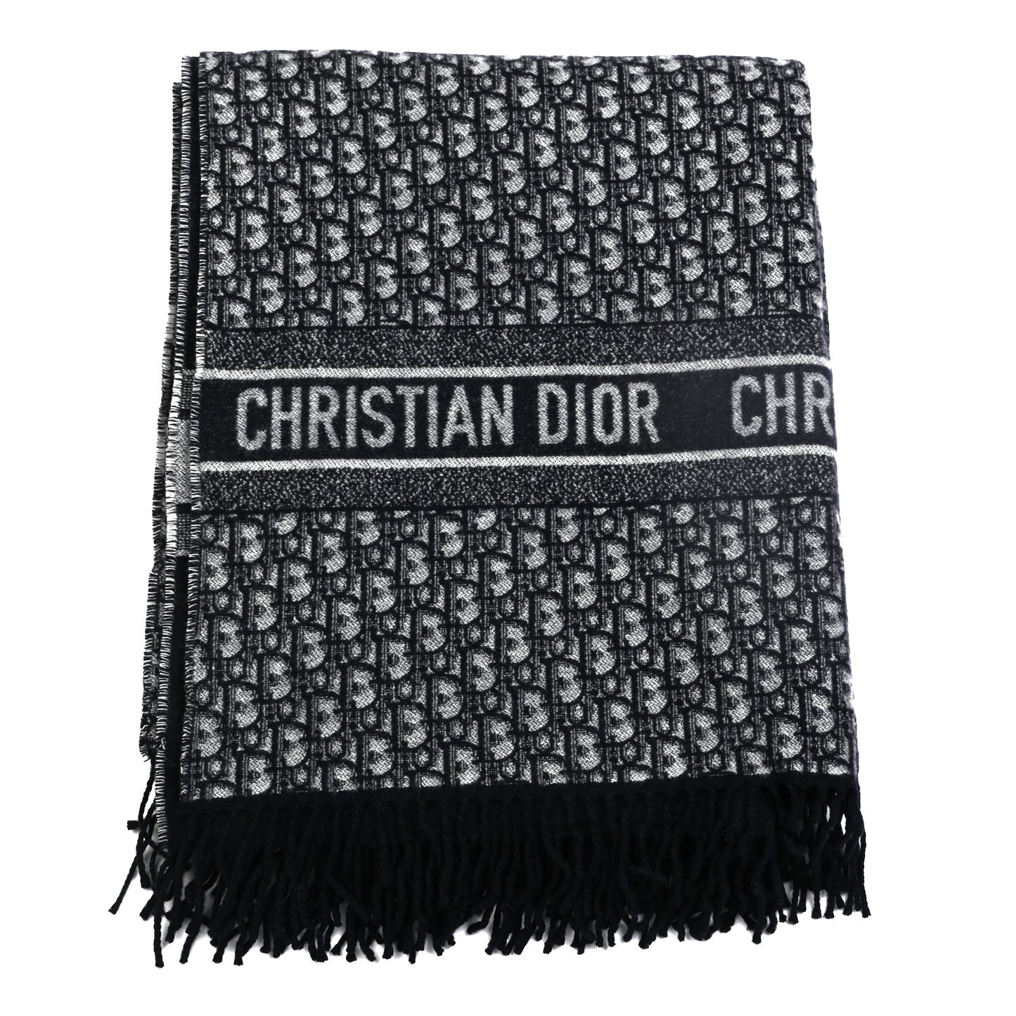 Cashmere Wool CD Oblique Throw Blanket Blue