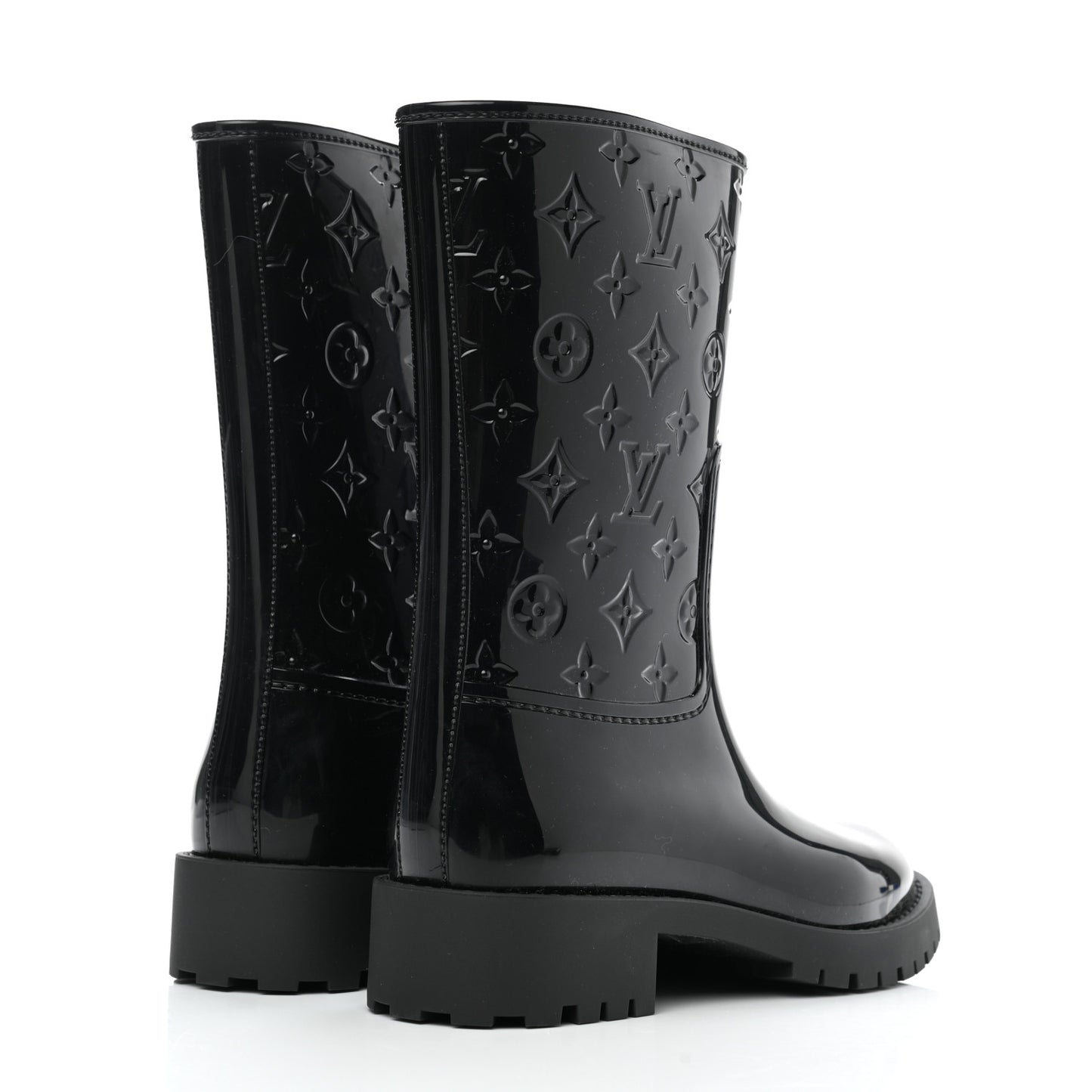 Rubber Embossed Monogram Splash Rain Short Boots 35 Black