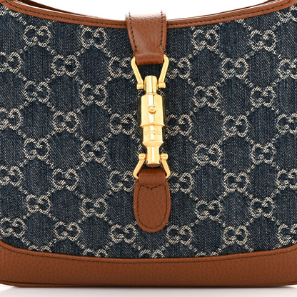 Gucci New Denim GG Monogram Calfskin Small Jackie 1961 Hobo Blue Tea Cuir 8 of 13