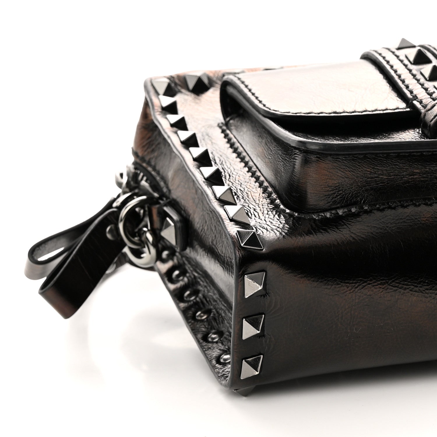 Valentino Garavani Craquele Calfskin Mini Guitar Flap Pocket Shoulder Bag Black 8 of 9